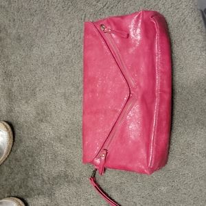 Magenta vegan leather clutch large